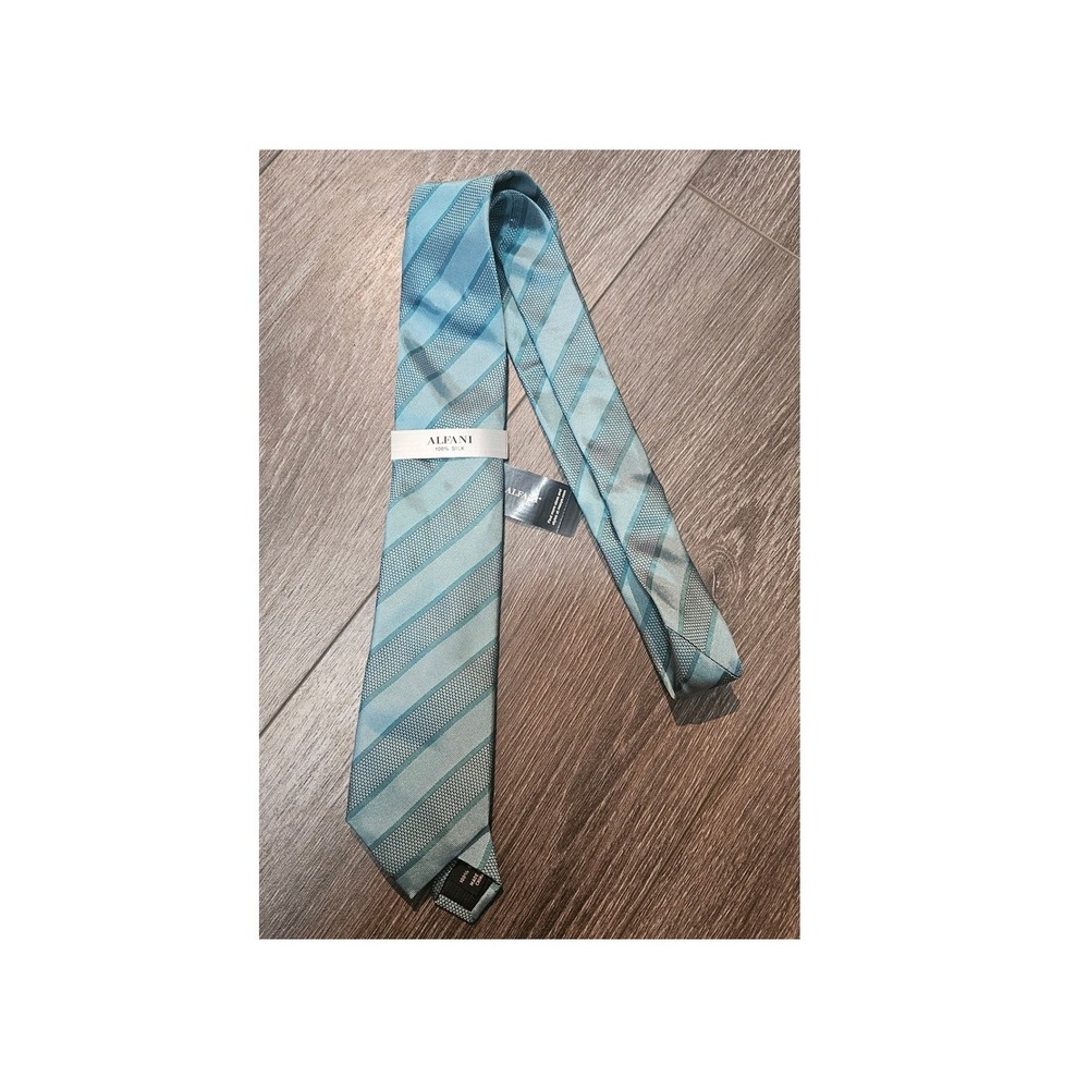 Alfani Men's Necktie Blue‎ Geometric Patterned Woven Business Casual Tie